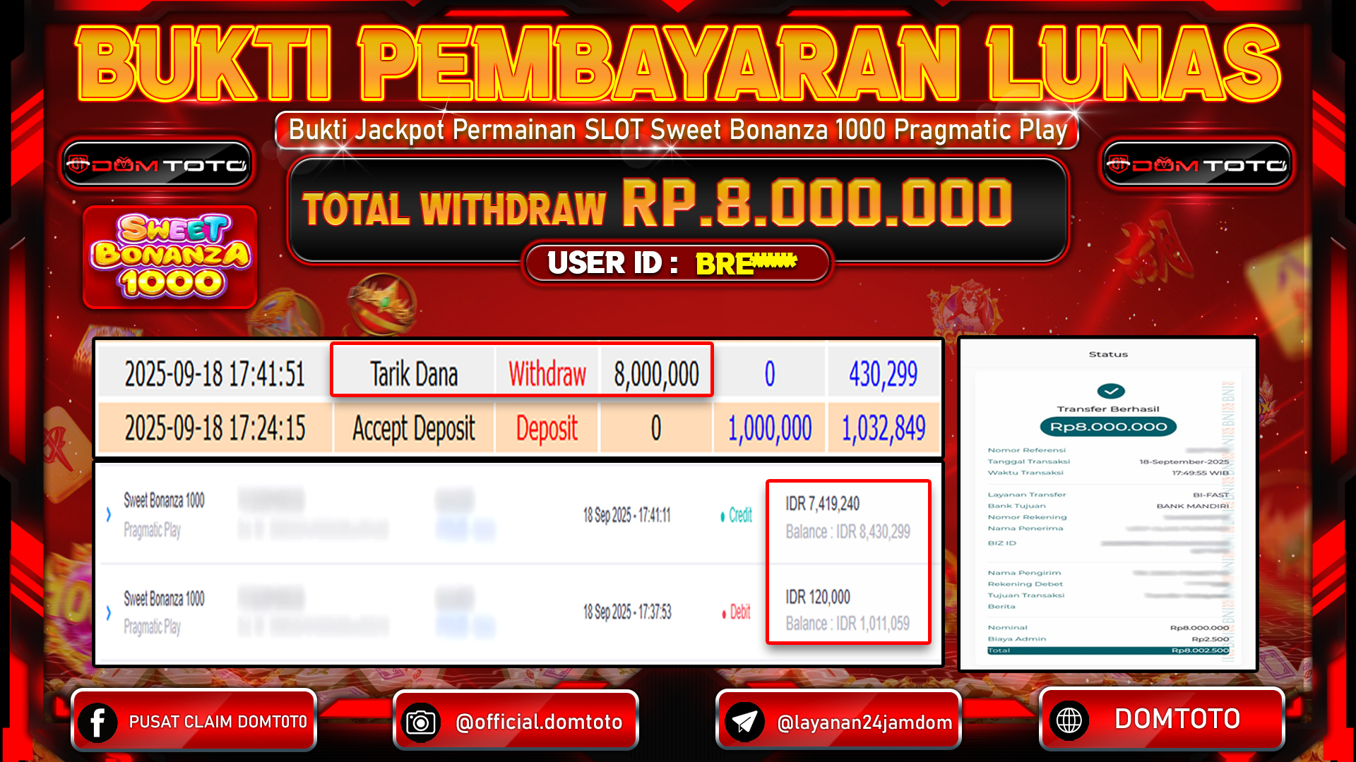 JACKPOT SLOT  Sweet Bonanza 1000 Pragmatic Play  18 SEPTEMBER 2025